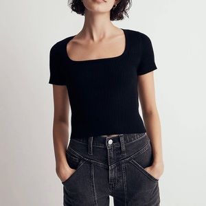 Madewell Black Square-Neck Crop Sweater Tee (size S)